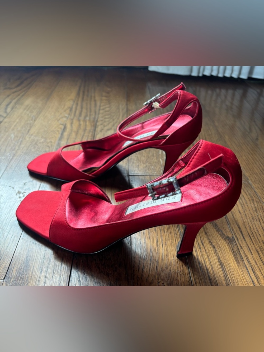 Red Satin Ankle-Strap Heels - Women's Dress Sandals